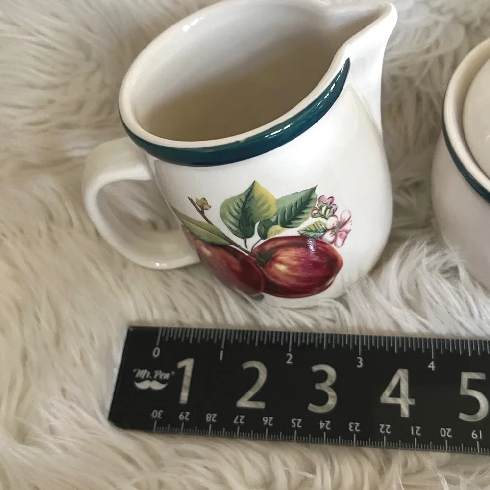 China Pearl Casuals Apple Sugar and Creamer Set Vintage Stoneware Orchard Fruit